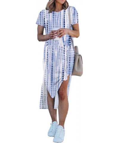 Alaster Women’s Casual T-Shirt Midi Dress Short Sleeve Summer High Splits Dress with Pocket High Low Solid Midi Dress Tiedye ...