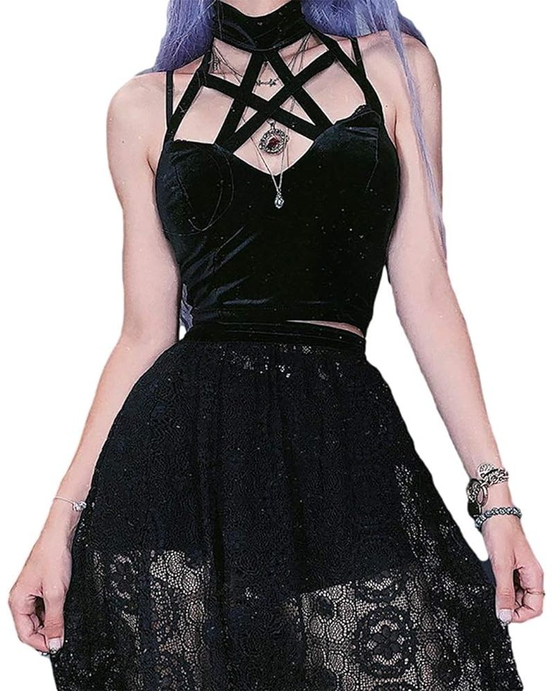 Girl Gothic Dark Sexy Harajuku Mall Goth Trim Emo Crop Tank Tops Y2k Cross Crop Tops Mesh Crop Top $9.89 Tanks