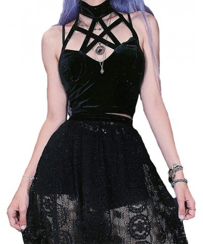 Girl Gothic Dark Sexy Harajuku Mall Goth Trim Emo Crop Tank Tops Y2k Cross Crop Tops Mesh Crop Top $9.89 Tanks