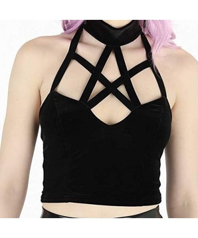 Girl Gothic Dark Sexy Harajuku Mall Goth Trim Emo Crop Tank Tops Y2k Cross Crop Tops Mesh Crop Top $9.89 Tanks