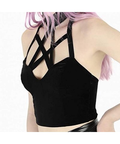 Girl Gothic Dark Sexy Harajuku Mall Goth Trim Emo Crop Tank Tops Y2k Cross Crop Tops Mesh Crop Top $9.89 Tanks