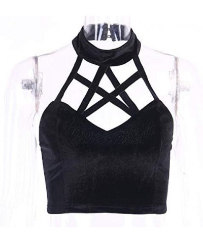 Girl Gothic Dark Sexy Harajuku Mall Goth Trim Emo Crop Tank Tops Y2k Cross Crop Tops Mesh Crop Top $9.89 Tanks