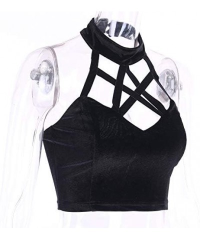 Girl Gothic Dark Sexy Harajuku Mall Goth Trim Emo Crop Tank Tops Y2k Cross Crop Tops Mesh Crop Top $9.89 Tanks