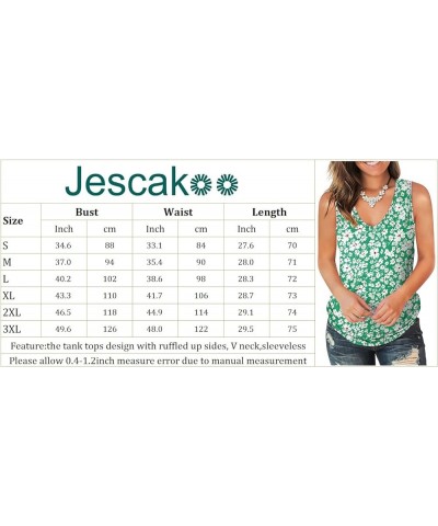 V Neck Tank Tops for Women Casual Sleeveless Shirts Loose Fit Summer 05-floral Green $14.55 Tanks