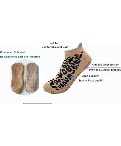 Non Slip Pilates Barre Socks with Grips, Anti Skid Leopard Print Ankle Grip Yoga Socks Leopard Grey/Nude $9.50 Activewear