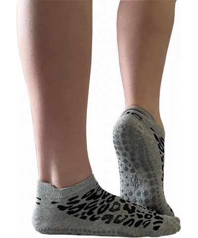 Non Slip Pilates Barre Socks with Grips, Anti Skid Leopard Print Ankle Grip Yoga Socks Leopard Grey/Nude $9.50 Activewear