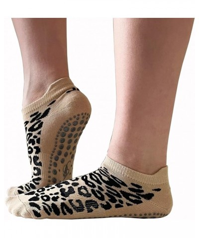 Non Slip Pilates Barre Socks with Grips, Anti Skid Leopard Print Ankle Grip Yoga Socks Leopard Grey/Nude $9.50 Activewear