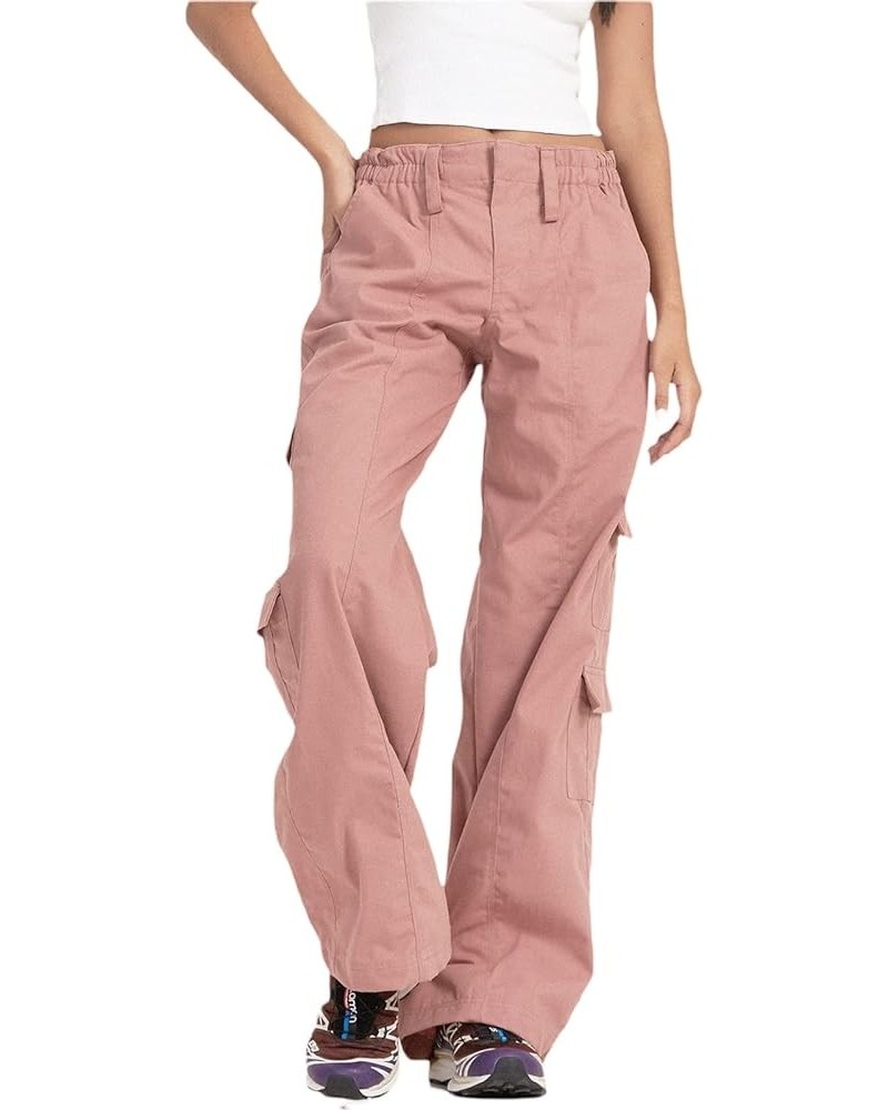 Women Pockets Cargo Pants Low Waist Straight Leg Joggers Trousers Distressed Loose Baggy Pants Retro Vintage H-01 Pink $13.53...