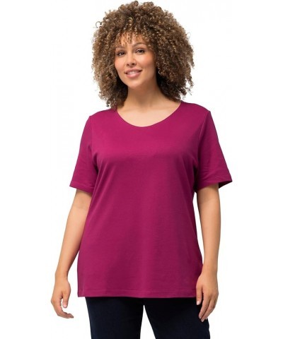 Womenswear Plus Size Curvy Oversize Double Layer Rounded V-Neck Slim Fit Tee 810528 Dark Purple $16.49 Tops