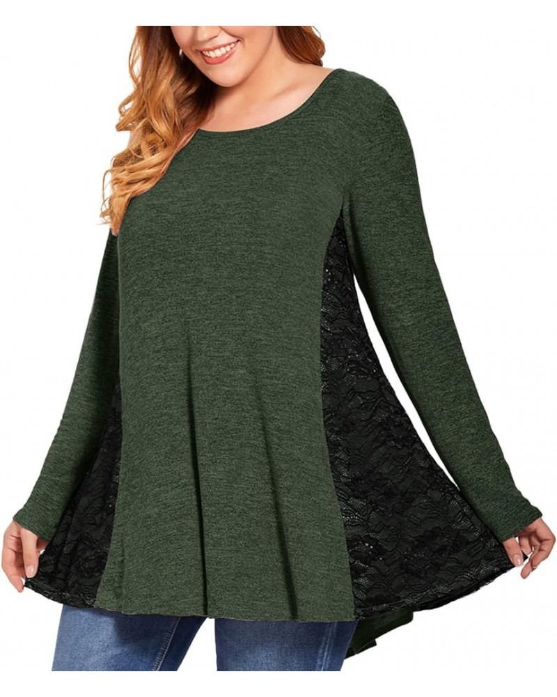 Women's Plus Size Long Sleeve Fall Tunic Tops Casual Loose Patchwork Shirts Bb2_ Army Green $13.72 Tops