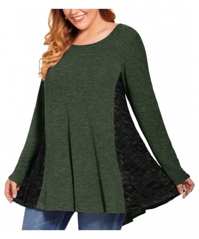 Women's Plus Size Long Sleeve Fall Tunic Tops Casual Loose Patchwork Shirts Bb2_ Army Green $13.72 Tops