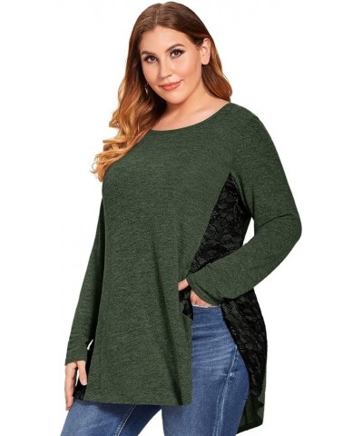 Women's Plus Size Long Sleeve Fall Tunic Tops Casual Loose Patchwork Shirts Bb2_ Army Green $13.72 Tops