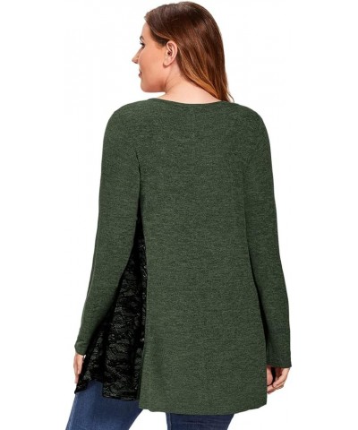 Women's Plus Size Long Sleeve Fall Tunic Tops Casual Loose Patchwork Shirts Bb2_ Army Green $13.72 Tops