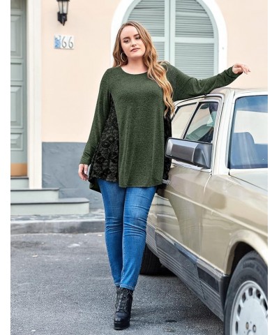 Women's Plus Size Long Sleeve Fall Tunic Tops Casual Loose Patchwork Shirts Bb2_ Army Green $13.72 Tops