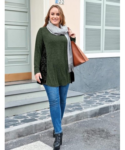 Women's Plus Size Long Sleeve Fall Tunic Tops Casual Loose Patchwork Shirts Bb2_ Army Green $13.72 Tops