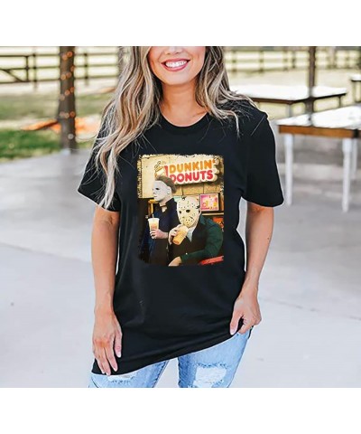 Horror Movies Tshirt Women Michael Myers Jason Scary Killers Shirt Novelty Graphic Halloween Party Tee Tops Black $11.39 T-Sh...