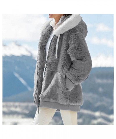 Womens Sherpa Hoodie Long Sleeve Teddy Bear Jacket Button Fluffy Pullover Fleece Faux Fur Cardigan Coats for Ladies Women's F...