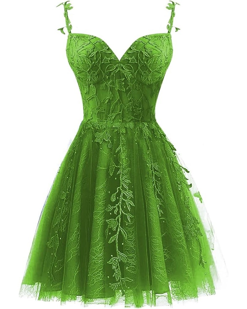 Tulle Homecoming Dresses for Teens 2023 Spaghetti Strap Lace Applique Short Prom Dress Mini Cocktail Gown Olive Green $30.74 ...