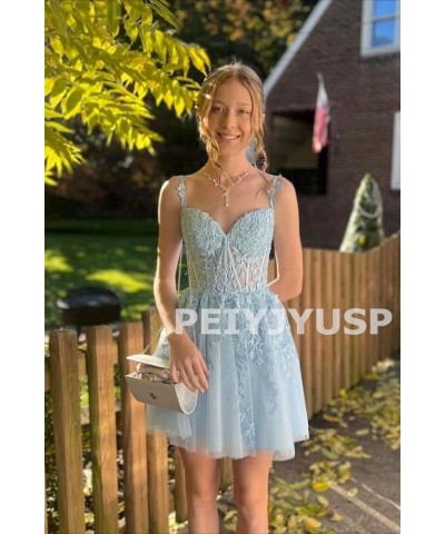 Tulle Homecoming Dresses for Teens 2023 Spaghetti Strap Lace Applique Short Prom Dress Mini Cocktail Gown Olive Green $30.74 ...