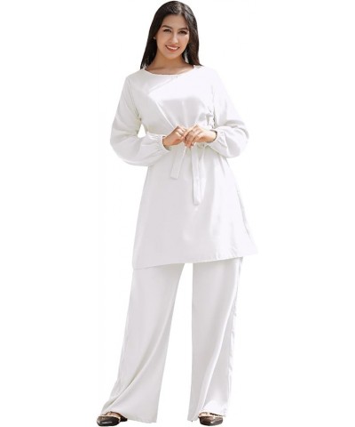 Women Two Piece Sets Muslim Long Sleeve Dress Tops Pants Suits Loose Tracksuit Islamic Clothing Casual Lounge Outfits White $...