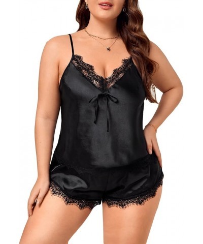 Women's Plus Size Contrast Lace Camisole and Shorts Pj Set Sleepwear Black Solid $13.34 Sleep & Lounge