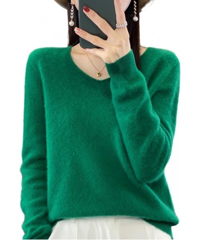 Women's Wool v-Neck Comfortable Pullover Sweater Autumn and Winter Fashion Versatile Long-Sleeved Wool Sweater Dark Green $21...
