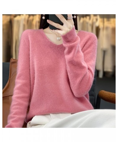 Women's Wool v-Neck Comfortable Pullover Sweater Autumn and Winter Fashion Versatile Long-Sleeved Wool Sweater Dark Green $21...