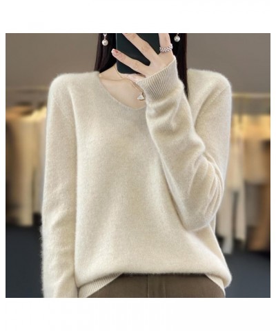 Women's Wool v-Neck Comfortable Pullover Sweater Autumn and Winter Fashion Versatile Long-Sleeved Wool Sweater Dark Green $21...