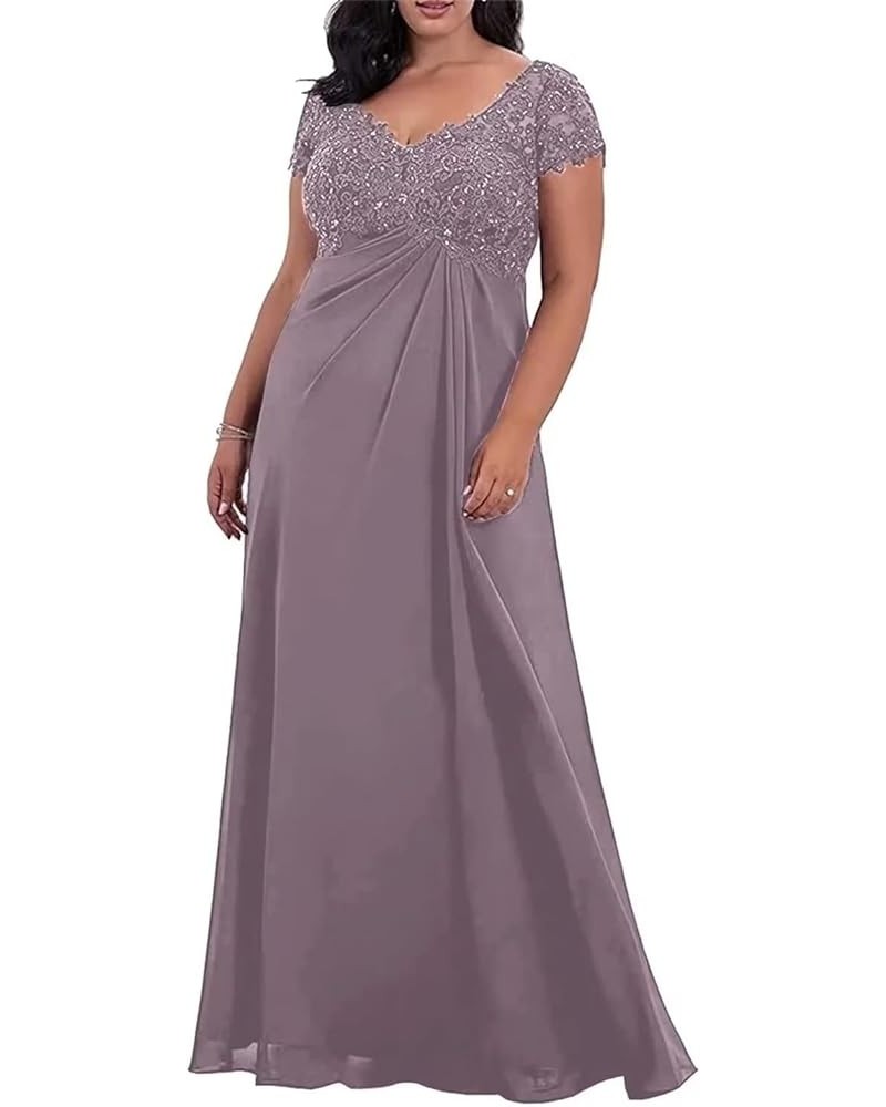 Lace Appliques Mother of The Bride Dresses for Wedding V Neck Chiffon Formal Evening Gowns with Sleeves Mauve $32.24 Dresses