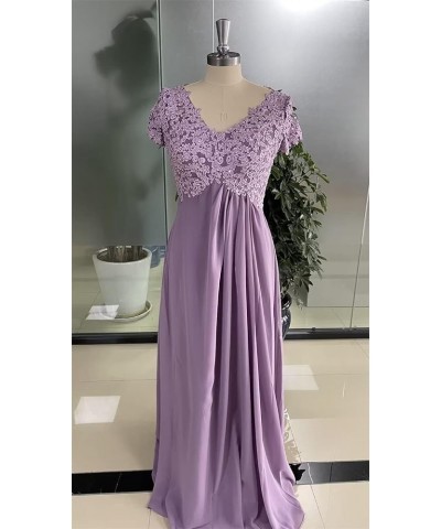 Lace Appliques Mother of The Bride Dresses for Wedding V Neck Chiffon Formal Evening Gowns with Sleeves Mauve $32.24 Dresses