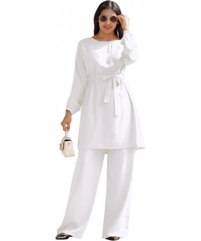 Women Two Piece Sets Muslim Long Sleeve Dress Tops Pants Suits Loose Tracksuit Islamic Clothing Casual Lounge Outfits White $...
