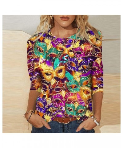 3/4 Sleeve Tops for Women 2024 Plus Size Mardi Gras Casual Shirts Loose Fit Dressy Carnival Party Spring Summer Blouses Tops ...