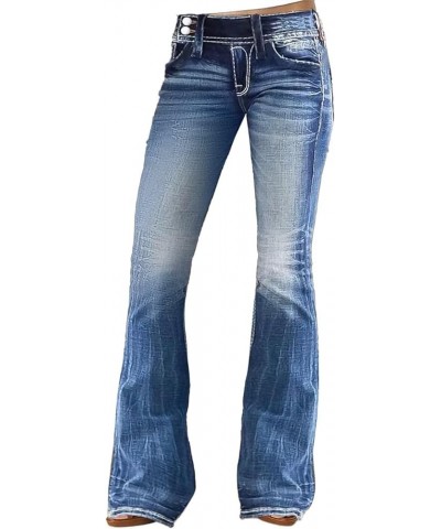 Flare Jeans for Women Button Up Low Rise Jeans Stretch Boot Cut Jeans Denim Pants Mid Wash Blue $22.55 Jeans
