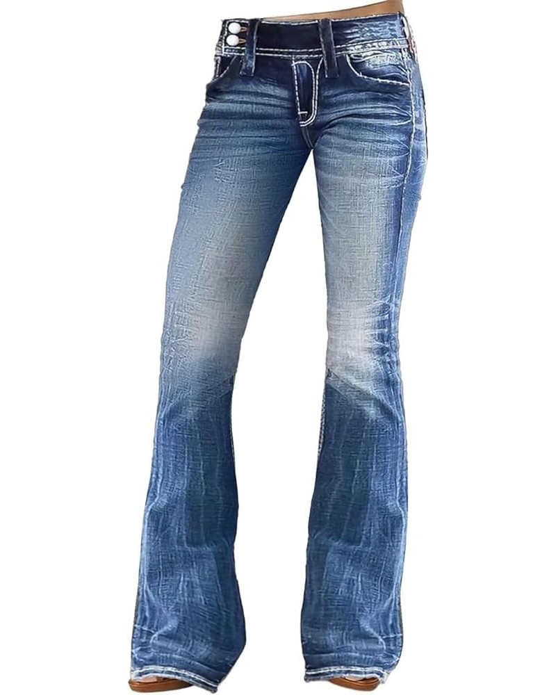 Flare Jeans for Women Button Up Low Rise Jeans Stretch Boot Cut Jeans Denim Pants Mid Wash Blue $22.55 Jeans