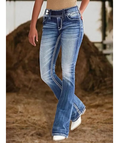 Flare Jeans for Women Button Up Low Rise Jeans Stretch Boot Cut Jeans Denim Pants Mid Wash Blue $22.55 Jeans