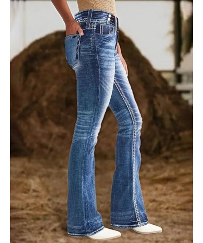 Flare Jeans for Women Button Up Low Rise Jeans Stretch Boot Cut Jeans Denim Pants Mid Wash Blue $22.55 Jeans