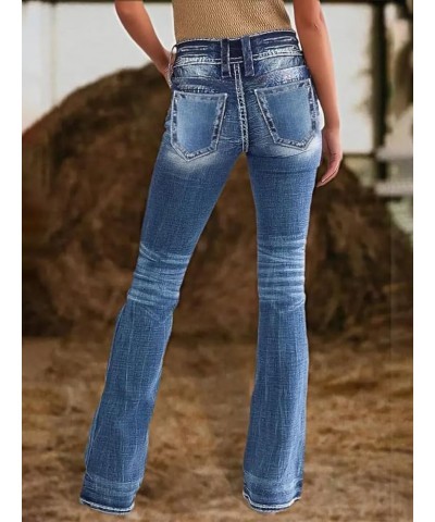 Flare Jeans for Women Button Up Low Rise Jeans Stretch Boot Cut Jeans Denim Pants Mid Wash Blue $22.55 Jeans