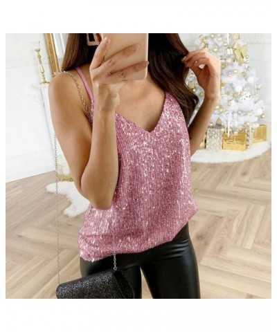 Blusa Womens Glitter Strappy Tank Tops Ladies Sexy Sparkle Cami Swing Vest Clubwear Pink $8.80 Tanks