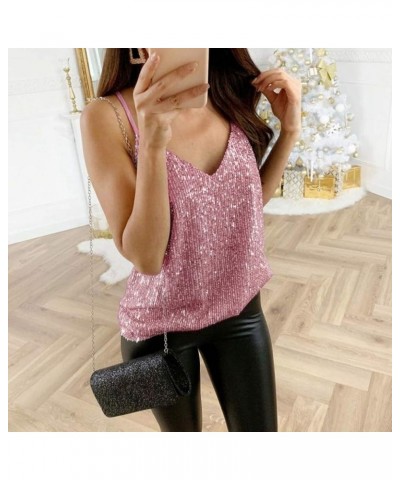 Blusa Womens Glitter Strappy Tank Tops Ladies Sexy Sparkle Cami Swing Vest Clubwear Pink $8.80 Tanks