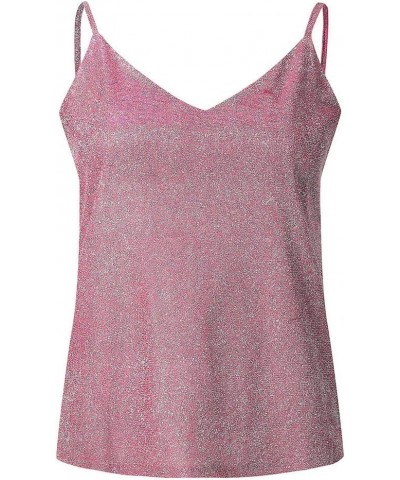 Blusa Womens Glitter Strappy Tank Tops Ladies Sexy Sparkle Cami Swing Vest Clubwear Pink $8.80 Tanks