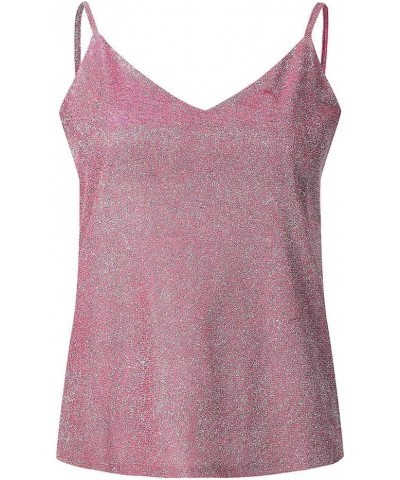 Blusa Womens Glitter Strappy Tank Tops Ladies Sexy Sparkle Cami Swing Vest Clubwear Pink $8.80 Tanks