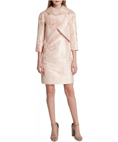 Women's Floral Jacquard Wrap Jacket and Dress Set Pink Gold Floral $51.13 Suits
