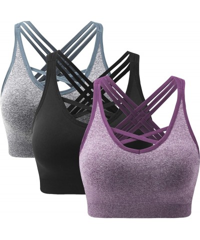 Strappy Sports Bras for Women - Medium Support Wirefree Yoga Bra Activewear A-black+grey+purple $16.32 Lingerie