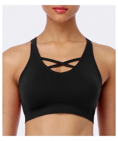 Strappy Sports Bras for Women - Medium Support Wirefree Yoga Bra Activewear A-black+grey+purple $16.32 Lingerie