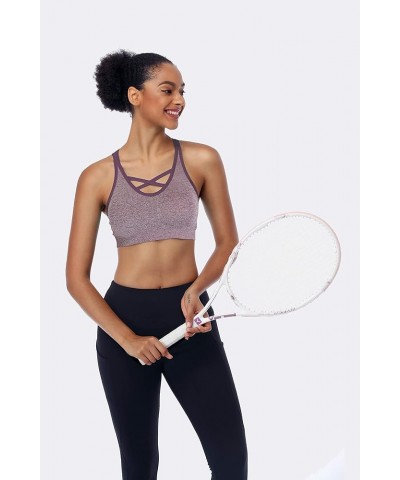 Strappy Sports Bras for Women - Medium Support Wirefree Yoga Bra Activewear A-black+grey+purple $16.32 Lingerie