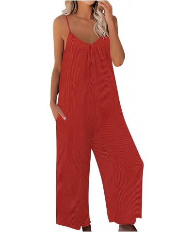 Womenw's Baggy Romper Casual Summer Jumpsuits Sleeveless Overall Oversized Jumper Wide Leg Jumpsuit Cute Dungarees Red $12.09...