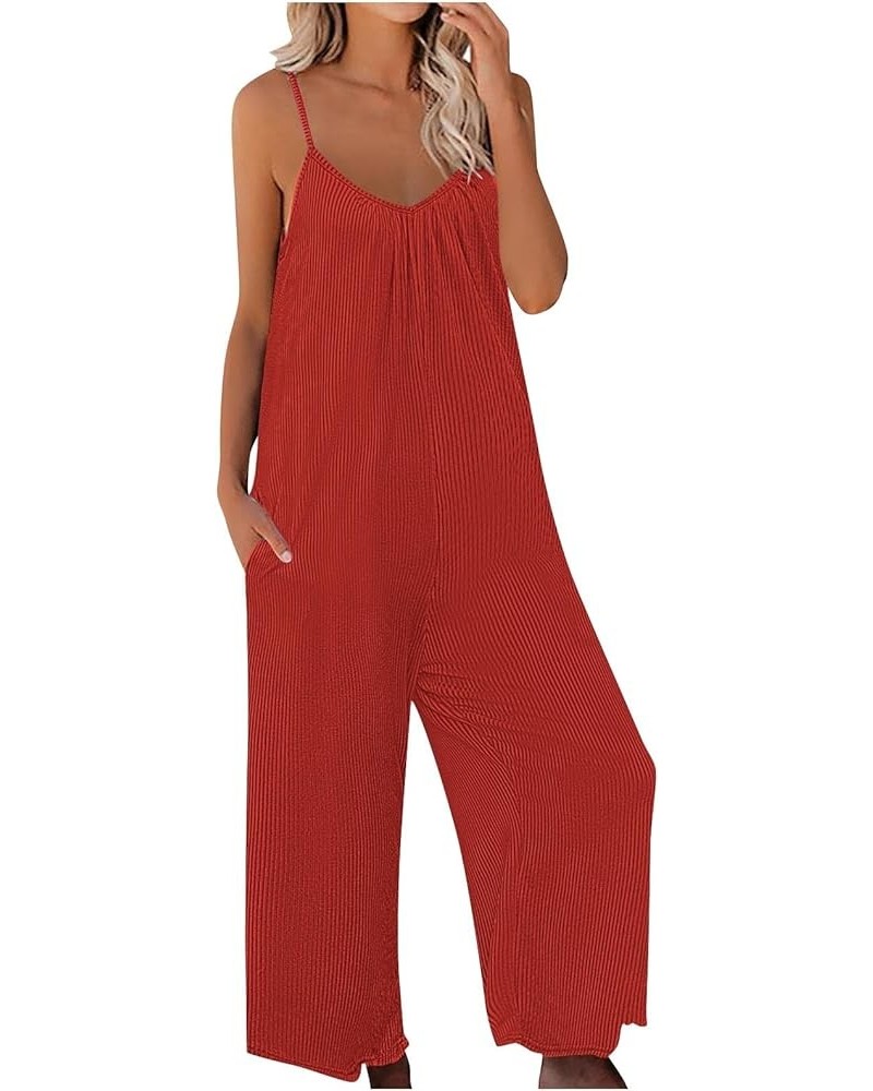 Womenw's Baggy Romper Casual Summer Jumpsuits Sleeveless Overall Oversized Jumper Wide Leg Jumpsuit Cute Dungarees Red $12.09...