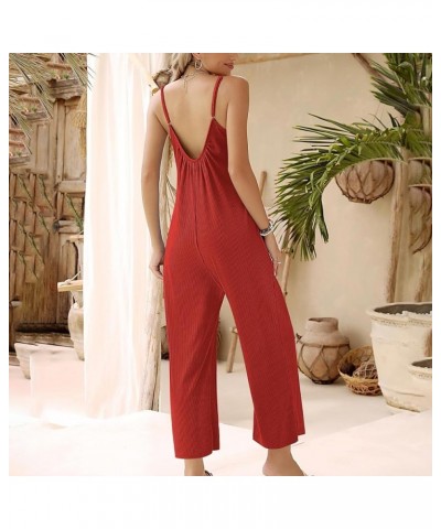 Womenw's Baggy Romper Casual Summer Jumpsuits Sleeveless Overall Oversized Jumper Wide Leg Jumpsuit Cute Dungarees Red $12.09...