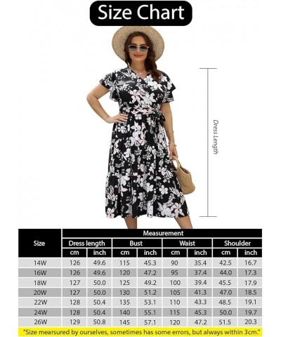 Womens Plus Size Short Sleeve V Neck Summer Boho Casual A-Line Floral Midi Dress with Pockets Black $14.57 Dresses