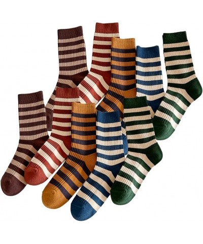 5/10 Pairs Retro Style Colorful Striped Socks, Cute Athletic Crew socks for Women 10 Pairs-set a $9.85 Activewear